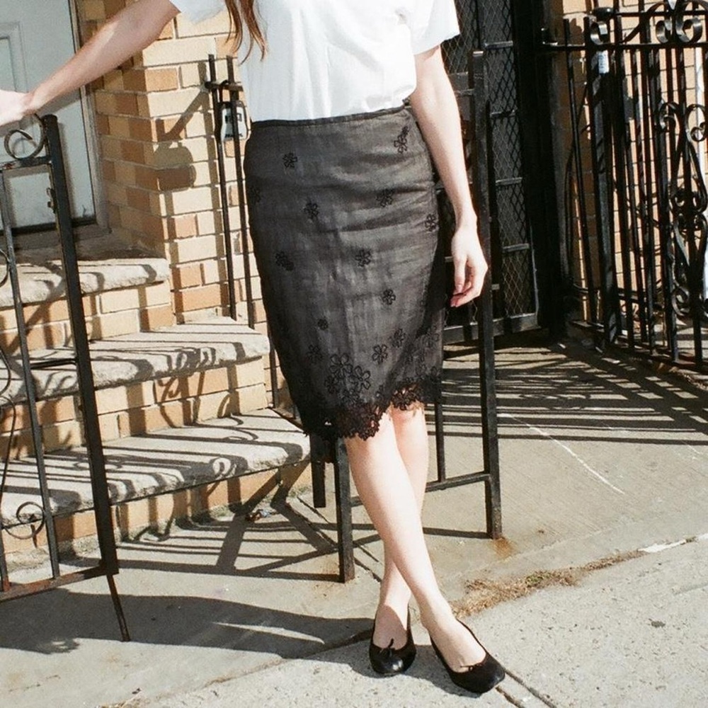French Connection Black Lace Midi Skirt
